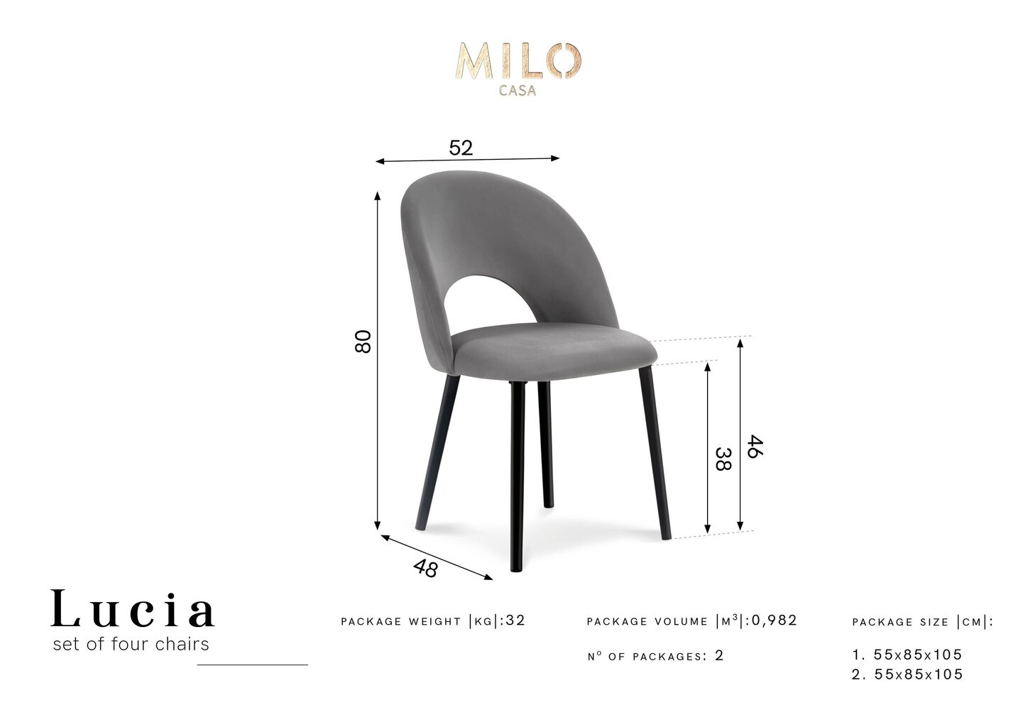 4-tooli komplekt Milo Casa Lucia, erksinine hind ja info | Köögitoolid, söögitoolid | hansapost.ee