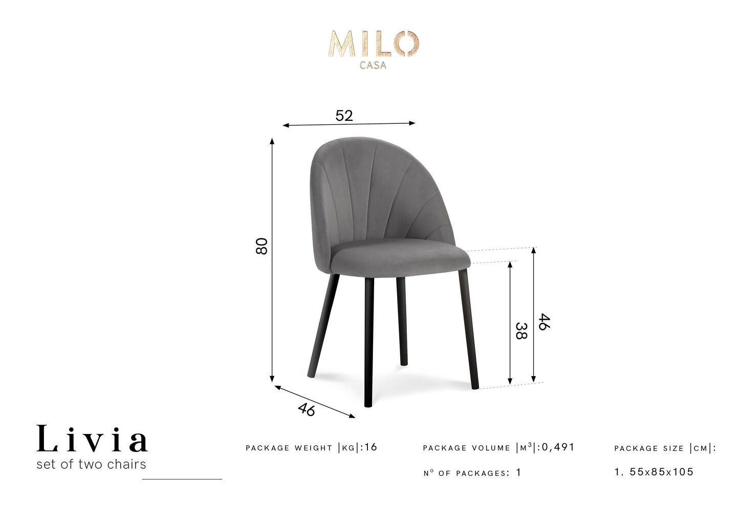 2-tooli komplekt Milo Casa Livia, must hind ja info | Köögitoolid, söögitoolid | hansapost.ee