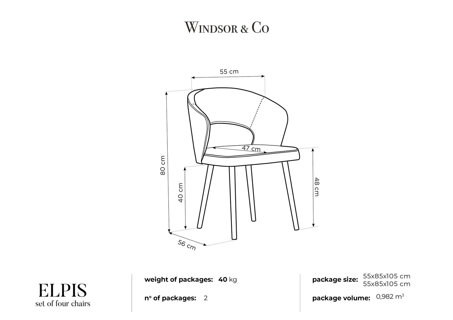 4-tooli komplekt Windsor and Co Elpis, helesinine hind ja info | Köögitoolid, söögitoolid | hansapost.ee