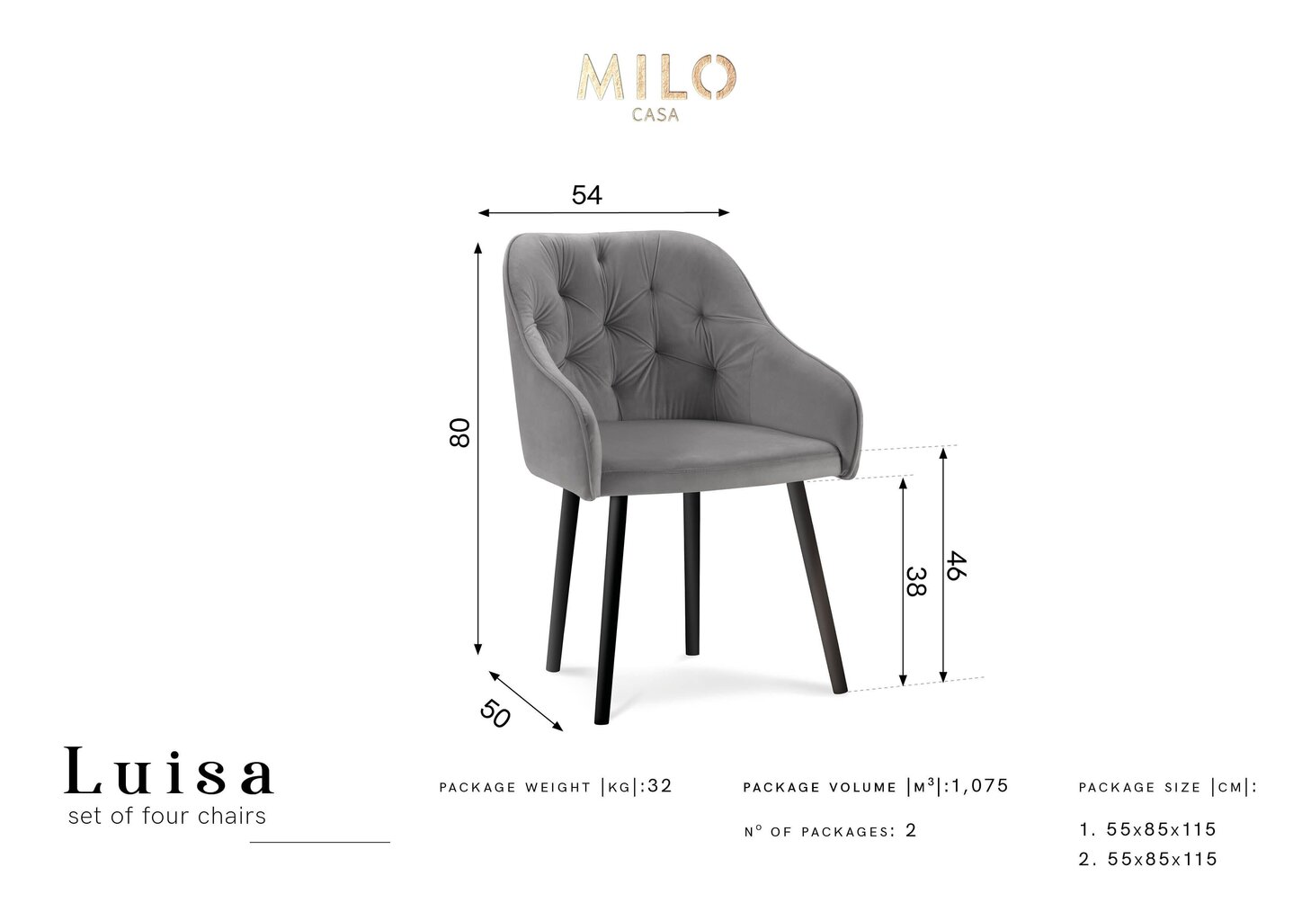 4-tooli komplekt Milo Casa Luisa, tumesinine hind ja info | Köögitoolid, söögitoolid | hansapost.ee