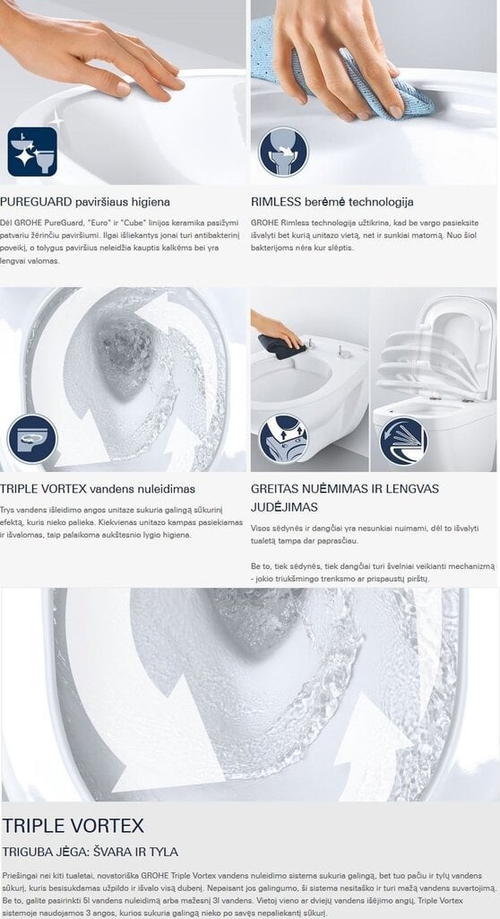 GROHE Euro Ceramic eraldiseisev WC-komplekt, ilma, Triple Vortex loputusega, valge, 39462000 hind ja info | WС-potid | hansapost.ee