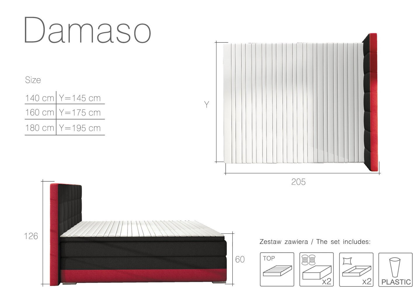 Voodi Damaso, 160x200 cm, must/valge цена и информация | Voodid | hansapost.ee