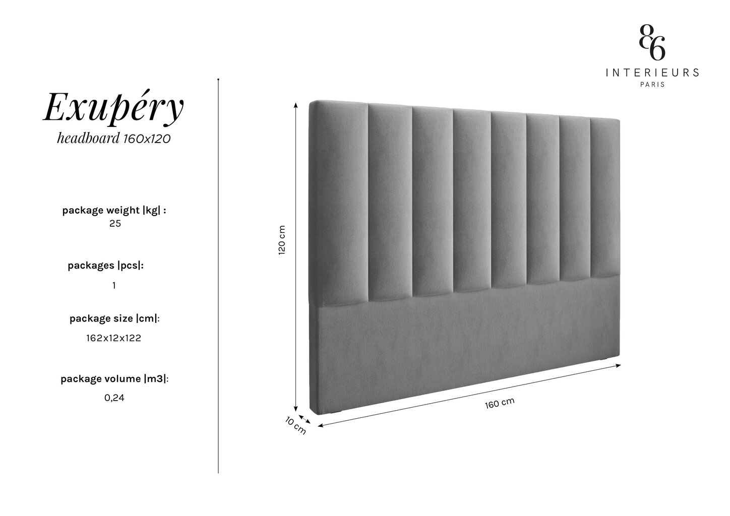 Voodipeats Interieurs86 Exupery 160 cm, hall цена и информация | Voodid | hansapost.ee