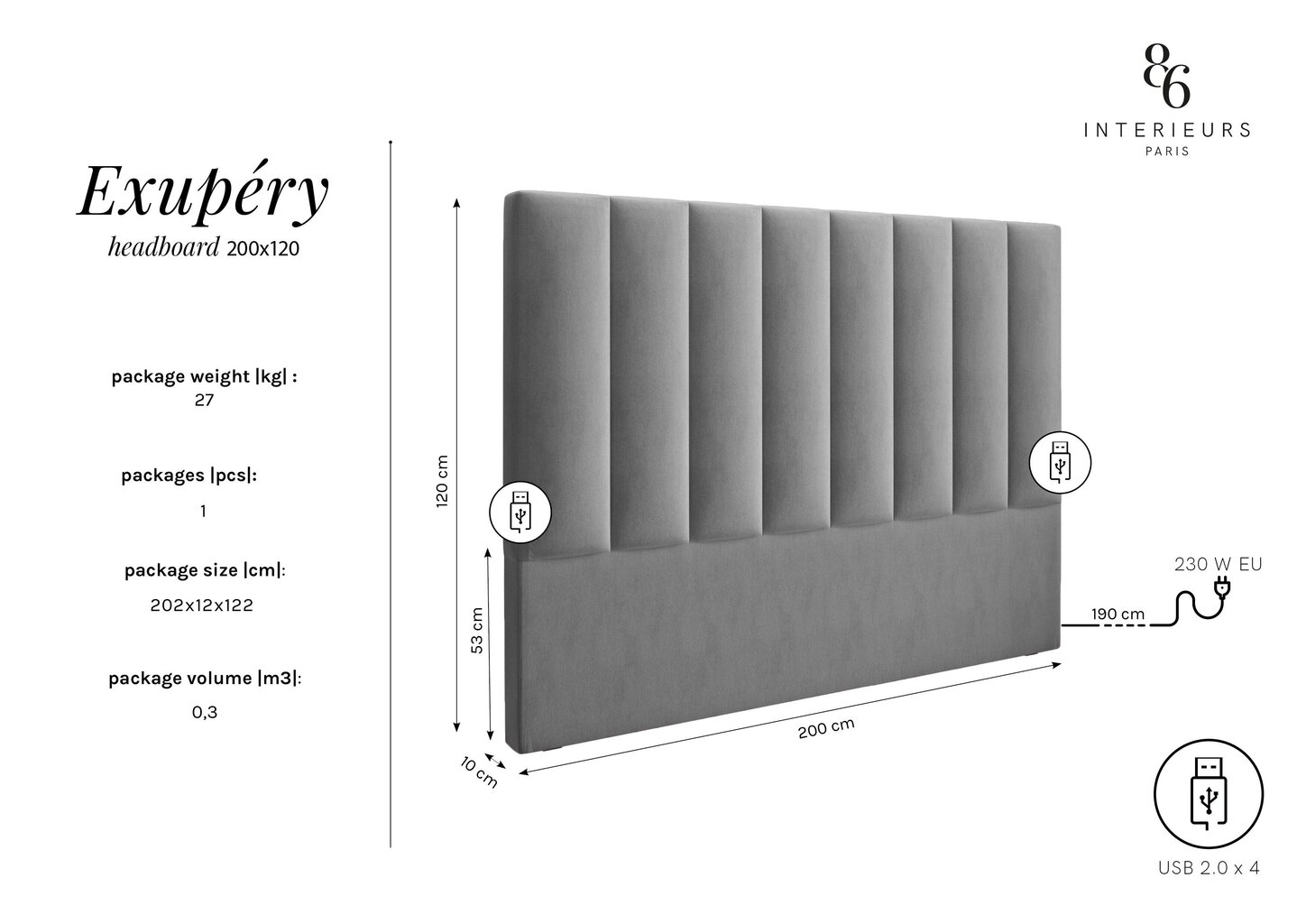 Voodipeats Interieurs86 Exupery 200 cm, hall цена и информация | Voodid | hansapost.ee