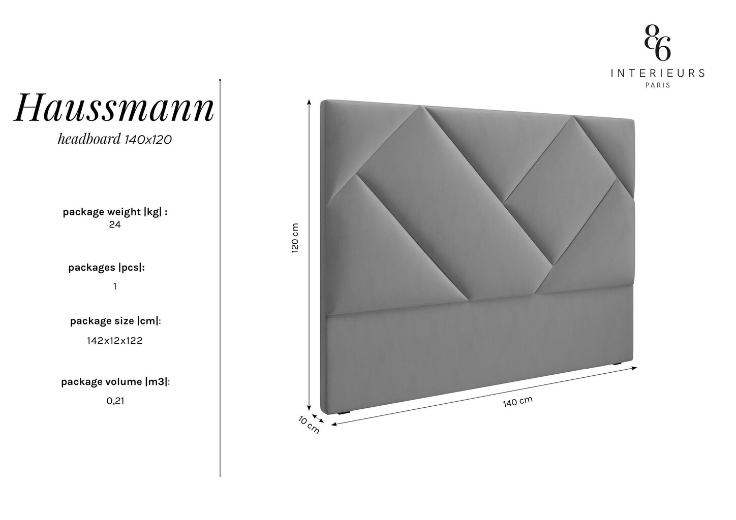 Voodipeats Interieurs86 Haussmann 140 cm, roheline цена и информация | Voodid | hansapost.ee