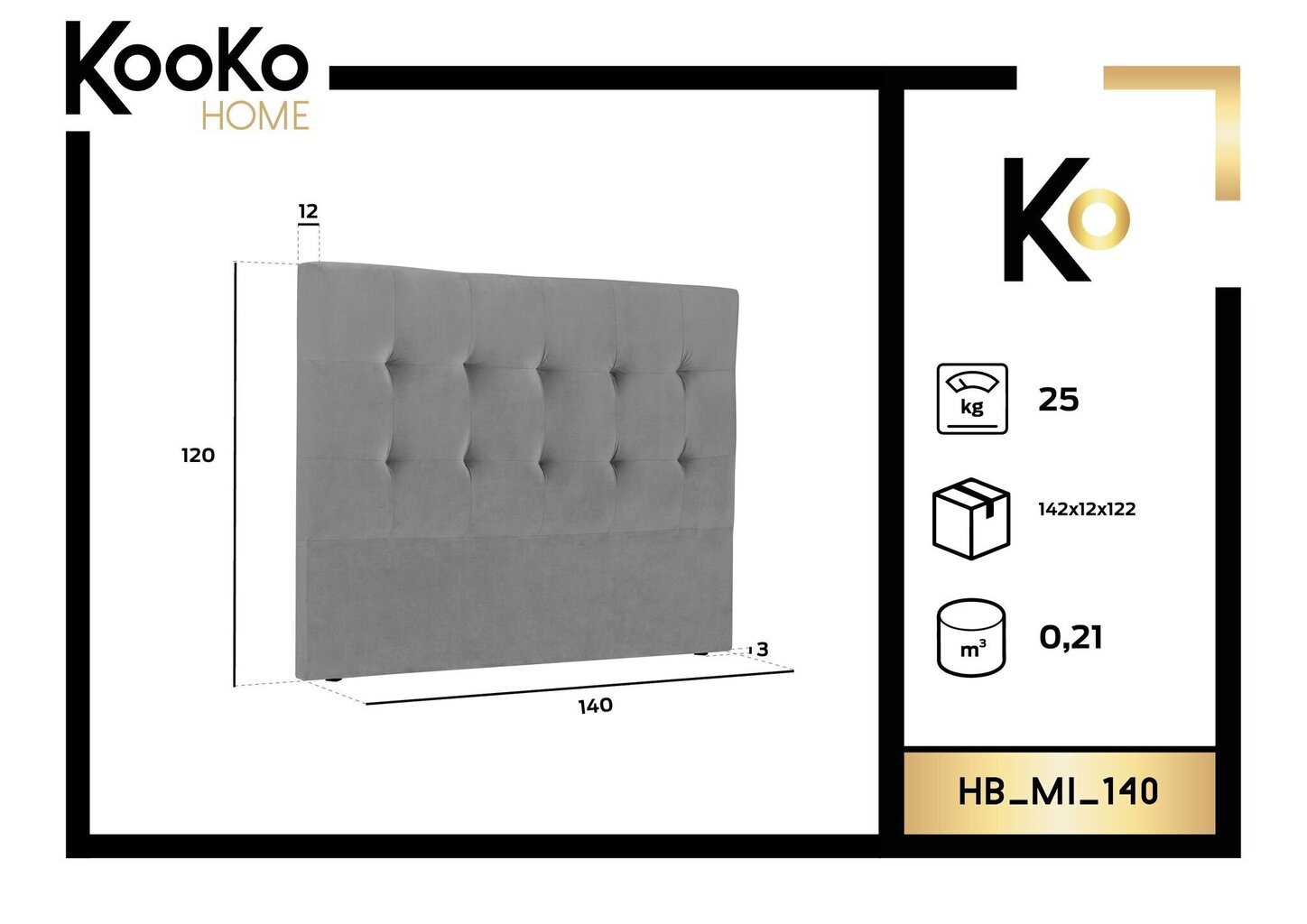 Voodipeats Kooko Home Mi 140 cm, tumehall hind ja info | Voodid | hansapost.ee