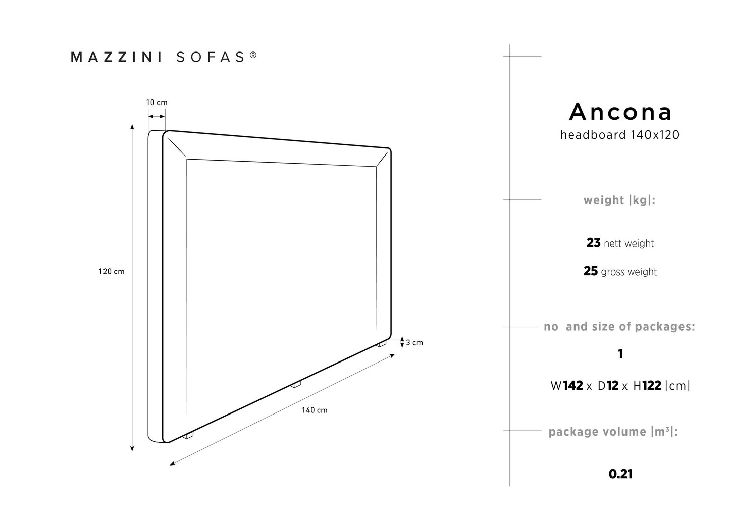 Voodipeats Mazzini Sofas Ancona 140 cm, tumehall hind ja info | Voodid | hansapost.ee