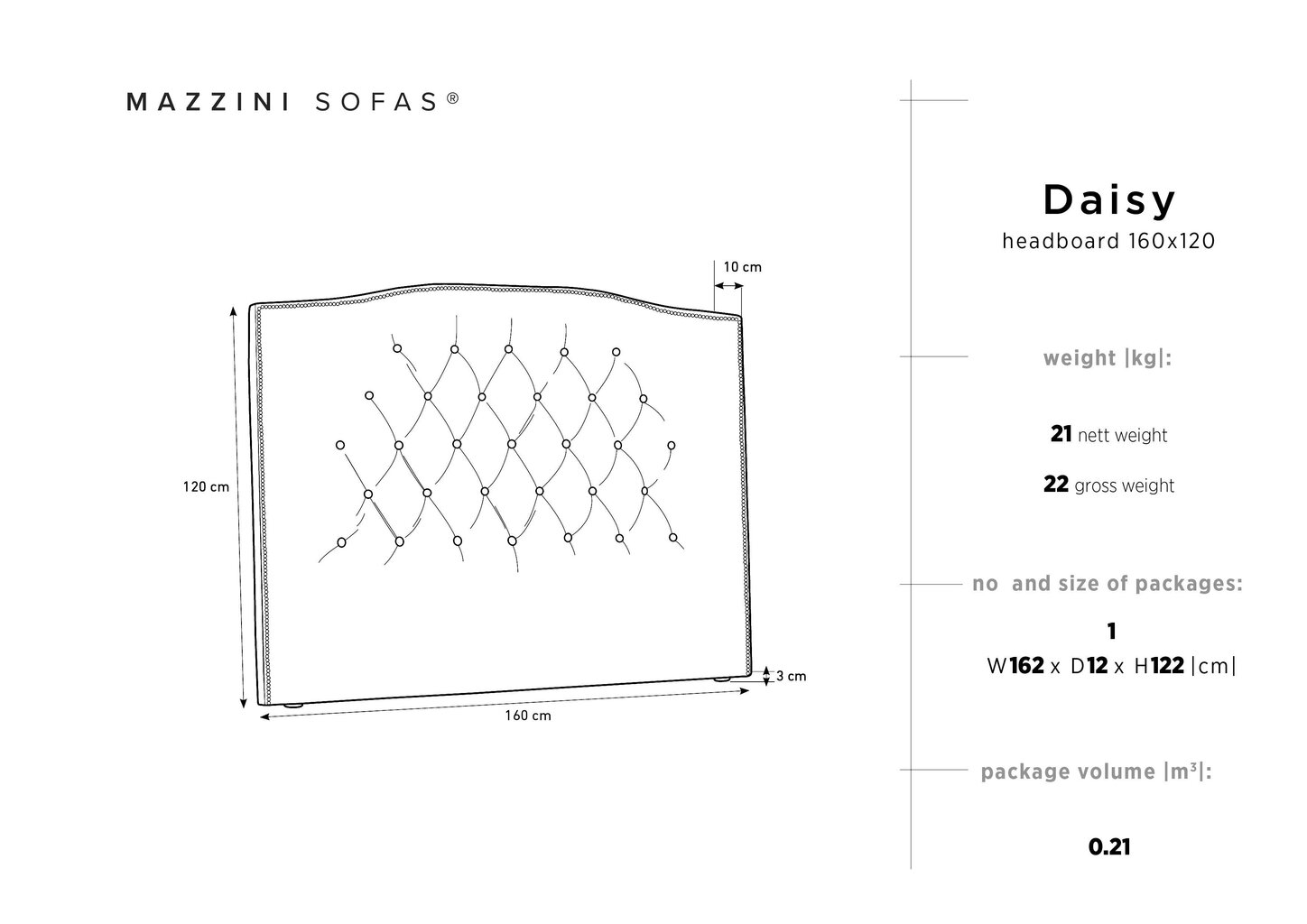 Voodipeats Mazzini Sofas Daisy 160 cm, tumesinine hind ja info | Voodid | hansapost.ee