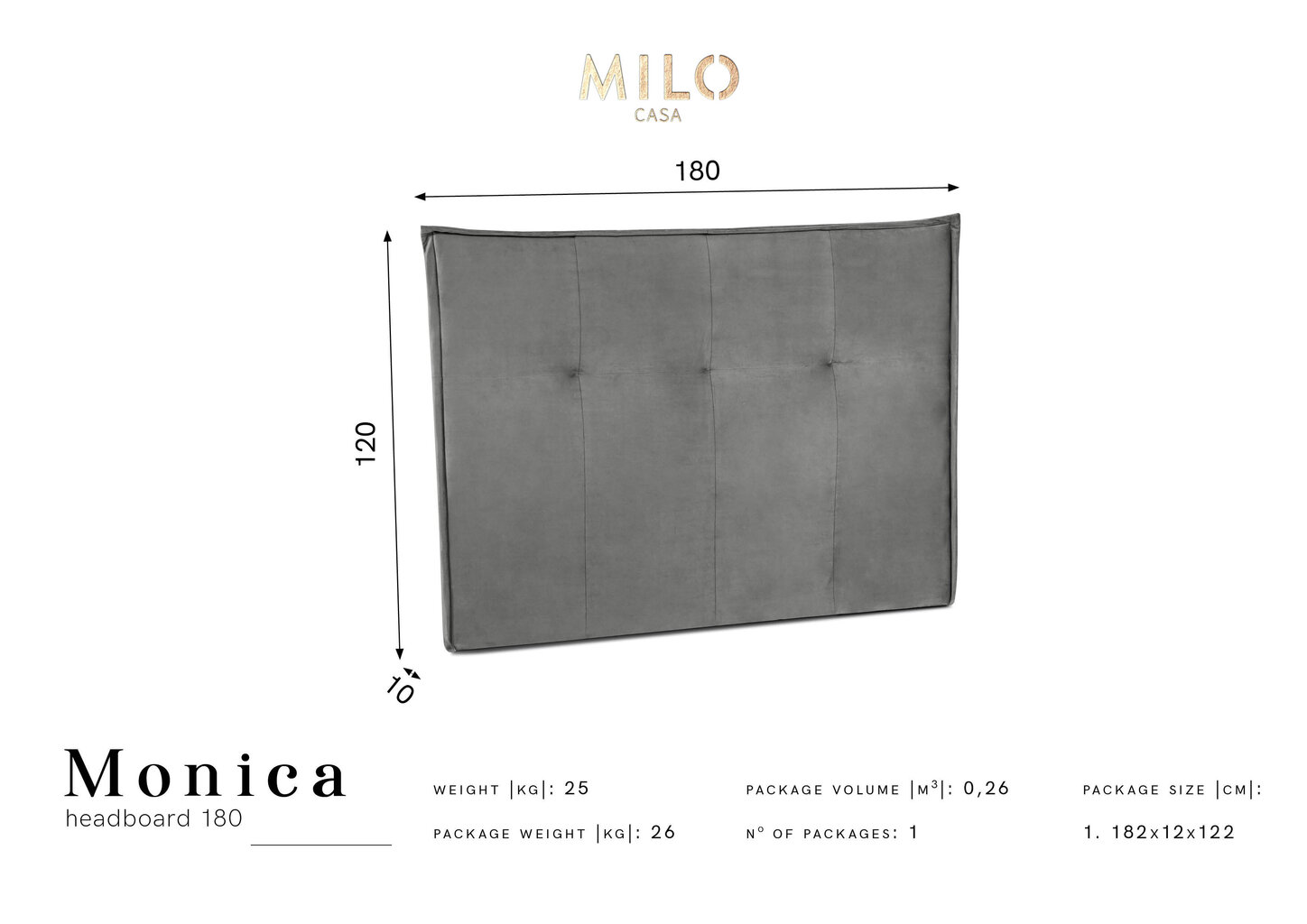 Voodipeats Milo Casa Monica 180 cm, kreem цена и информация | Voodid | hansapost.ee