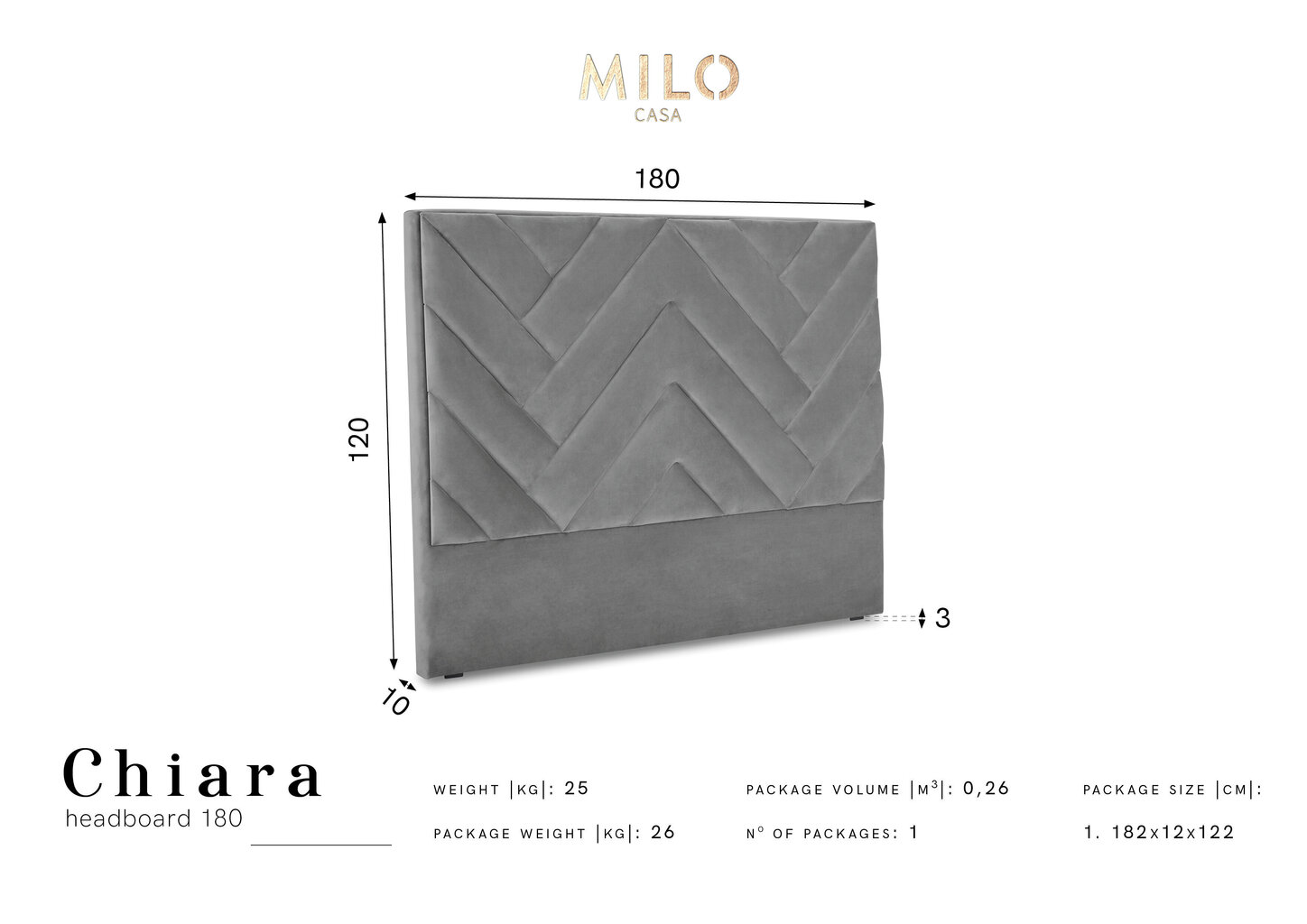 Voodipeats Milo Casa Chiara 180 cm, kreem hind ja info | Voodid | hansapost.ee