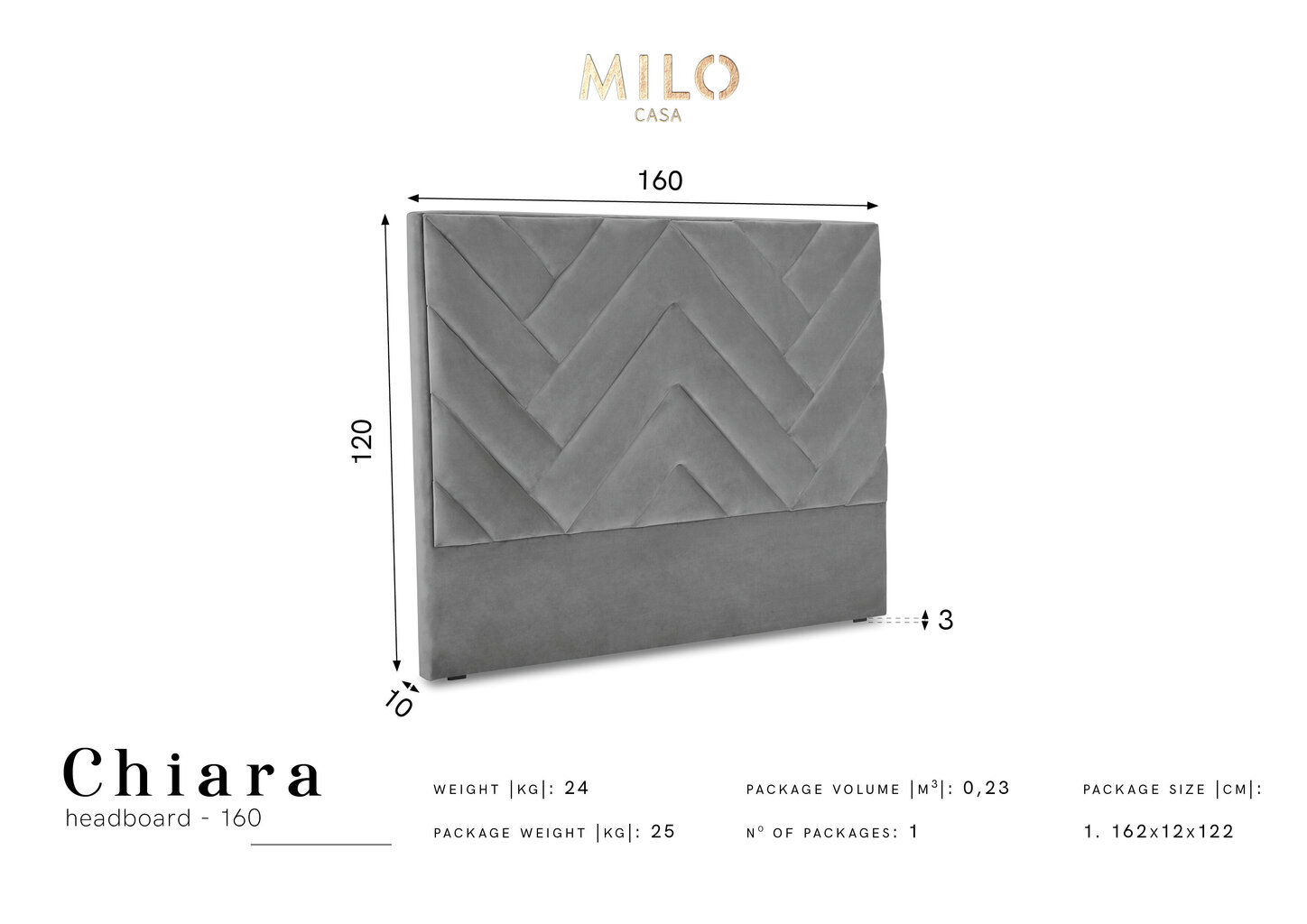 Voodipeats Milo Casa Chiara 160 cm, tumehall hind ja info | Voodid | hansapost.ee