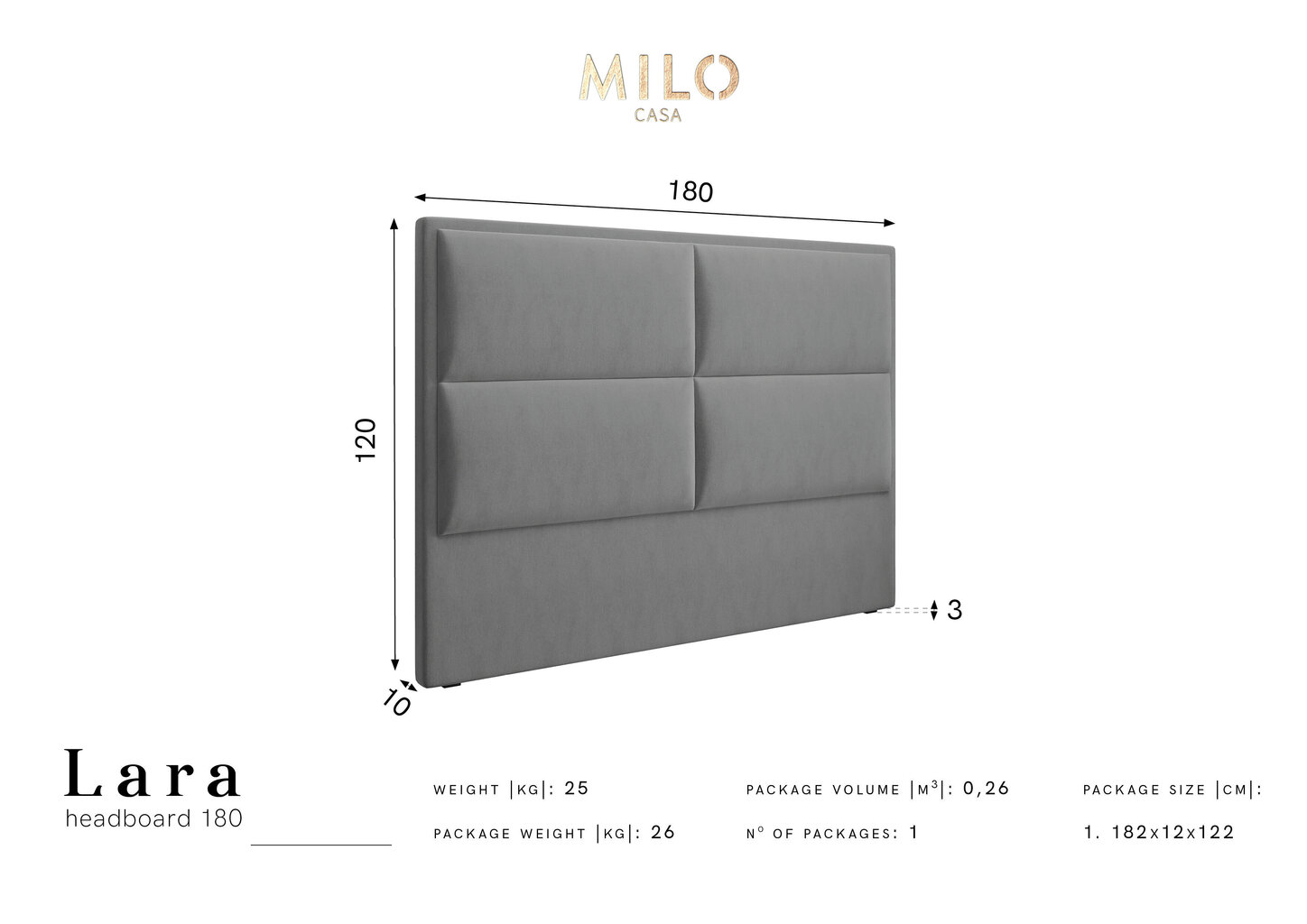 Voodipeats Milo Casa Lara 180 cm, kreemjas hind ja info | Voodid | hansapost.ee