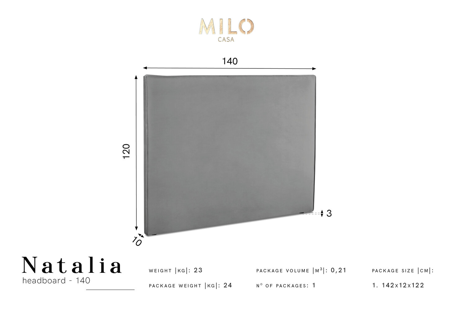 Voodipeats Milo Casa Natalia 140 cm, helesinine hind ja info | Voodid | hansapost.ee