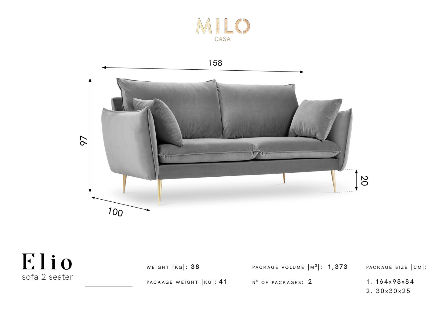 Kahekohaline sametdiivan Milo Casa Elio, helehall/kuldne hind ja info | Diivanvoodid ja diivanid | hansapost.ee