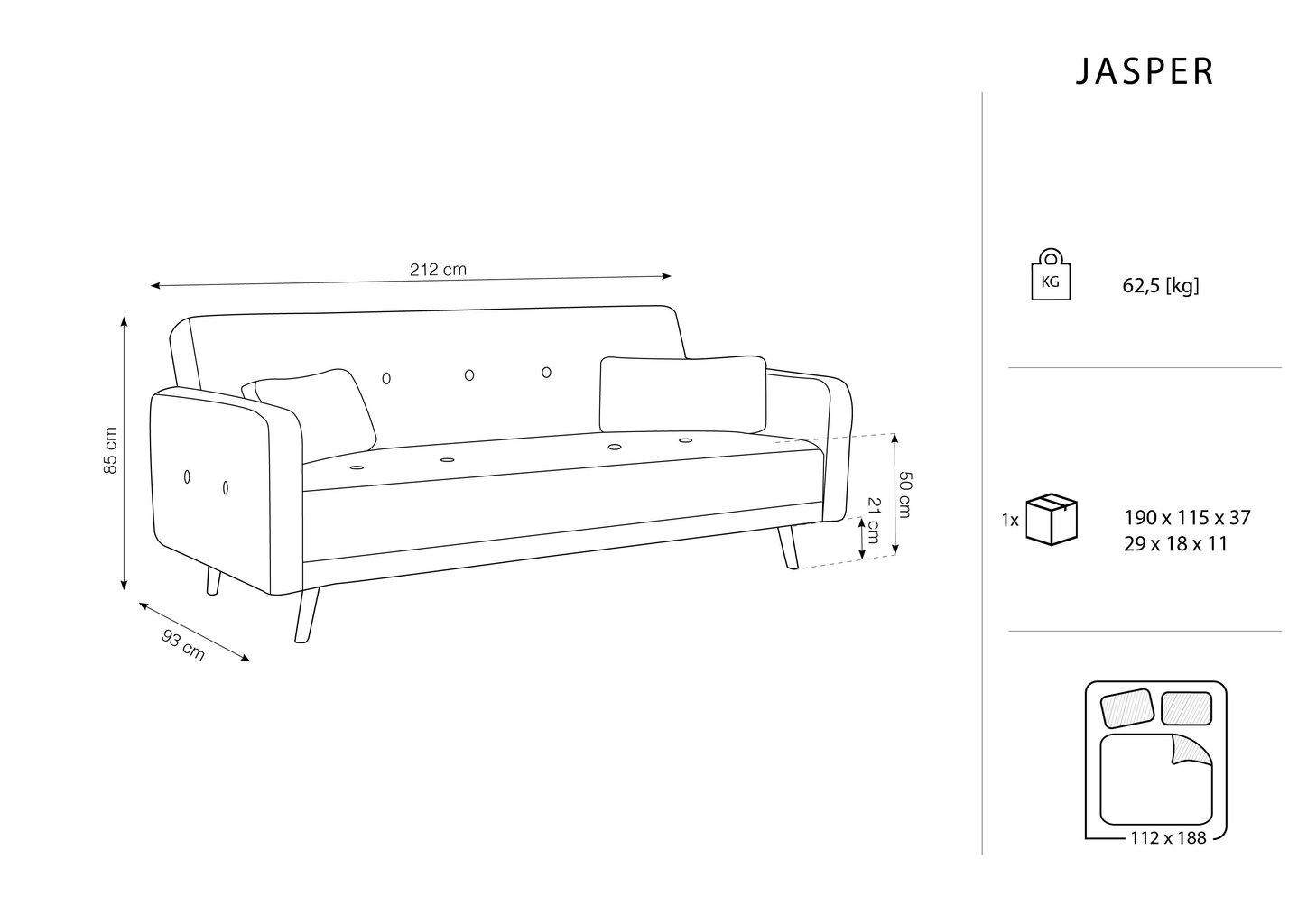 Diivan Micadoni Home Jasper 3S, kollane цена и информация | Diivanvoodid ja diivanid | hansapost.ee