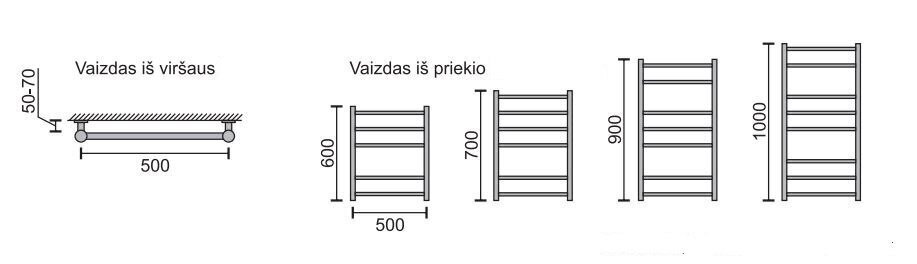 Käterätikuivati Rosela Viktorija, 500x1000 mm, 520W цена и информация | Käterätikuivatid ja vannitoa radiaaotrid | hansapost.ee