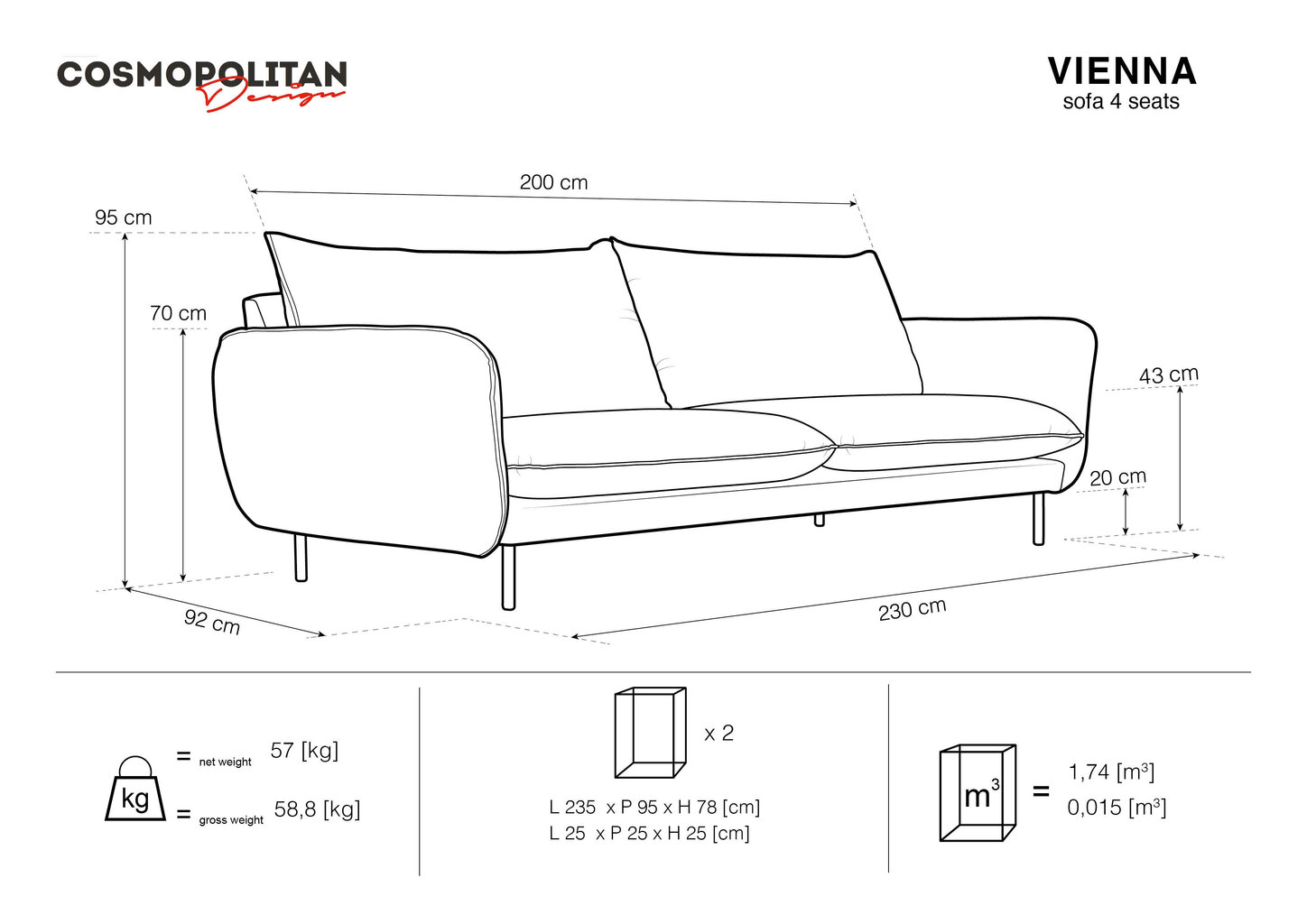 Neljakohaline diivan Cosmopolitan Design Vienna, kollane цена и информация | Diivanvoodid ja diivanid | hansapost.ee