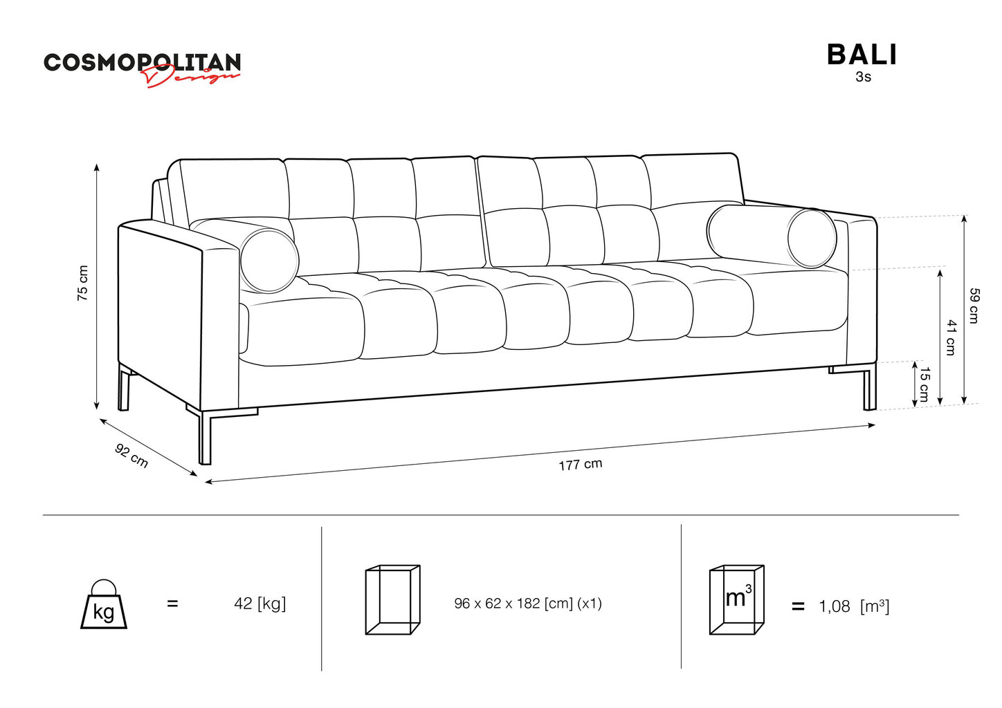 Kolmekohaline diivan Cosmopolitan Design Bali, kollane/kuldne цена и информация | Diivanvoodid ja diivanid | hansapost.ee