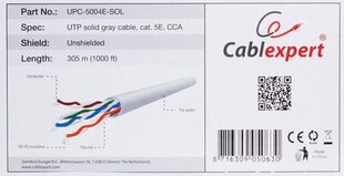 Кабель монтажный Gembird UTP кат. 5e, проволока, CCA, 305 м (рулон), серая цена и информация | Кабели и провода | hansapost.ee