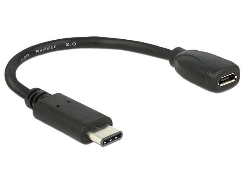 Delocki adapter USB Type-C 2.0 isane > USB 2.0 tüüp Micro-B emane 15 cm must цена и информация | Juhtmed ja kaablid | hansapost.ee