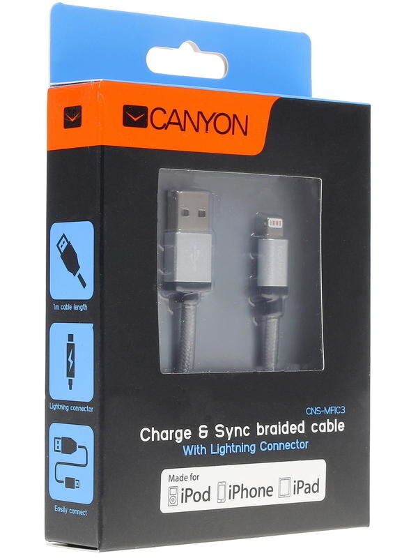 Canyon CNS-MFIC3DG, USB-A/Lightning, 1 m цена и информация | Juhtmed ja kaablid | hansapost.ee