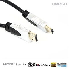 HDMI cable V1.4 Ethernet type A Omega OCHG54 - 19/19 male/male 4K Premium Gold, 5 m, Black (Blister Box) цена и информация | Кабели и провода | hansapost.ee