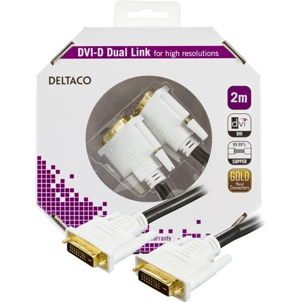 Deltaco DVI-600A-K, DVI-D, 2 m hind ja info | Juhtmed ja kaablid | hansapost.ee