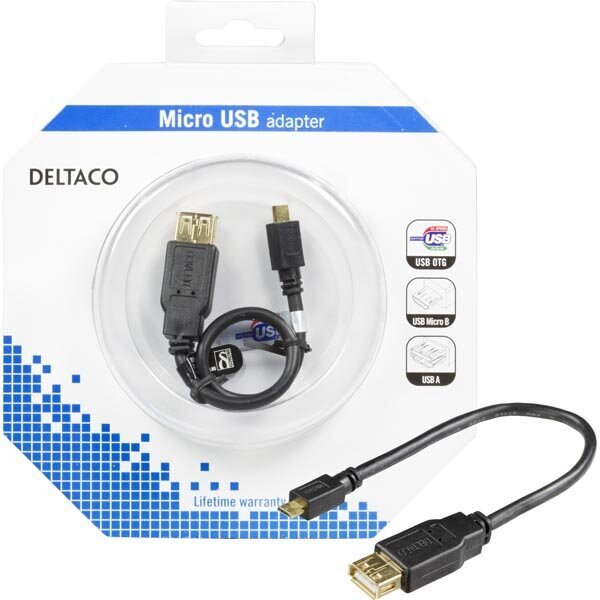 Deltaco USB-73-K, USB 2.0, 0.2m hind ja info | Juhtmed ja kaablid | hansapost.ee