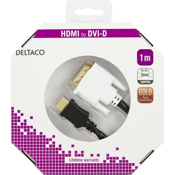 Deltaco HDMI-110-K, HDMI, DVI, 1m цена и информация | Juhtmed ja kaablid | hansapost.ee