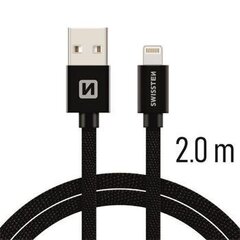 USB kaabel Swissten Textile 3A Lightning, 2.0 m, must цена и информация | Кабели и провода | hansapost.ee