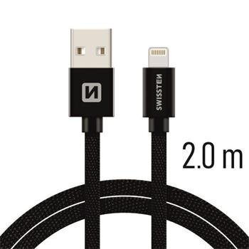 USB kaabel Swissten Textile 3A Lightning, 2.0 m, must цена и информация | Juhtmed ja kaablid | hansapost.ee