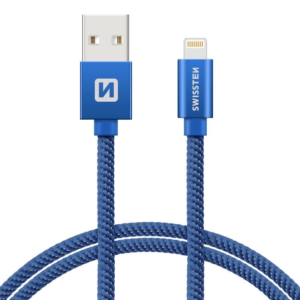 Swissten Textile Fast Charge 3A Lighthing (MD818ZM/A) Data and Charging Cable 2m Blue цена и информация | Juhtmed ja kaablid | hansapost.ee