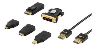Deltaco HDMI-251, Micro HDMI/Mini HDMI/DP/Mini DP, DVI, HDMI, 2 м цена и информация | Кабели и провода | hansapost.ee