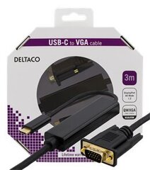 Deltaco USBC-1088-K, USB-C/VGA, 3 м цена и информация | Кабели и провода | hansapost.ee