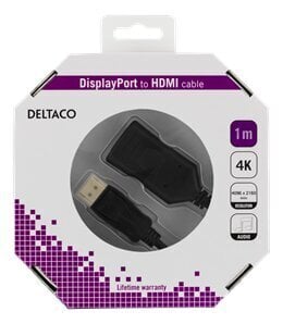 Deltaco DP-HDMI36-K, DisplayPort, HDMI, 1m hind ja info | Juhtmed ja kaablid | hansapost.ee