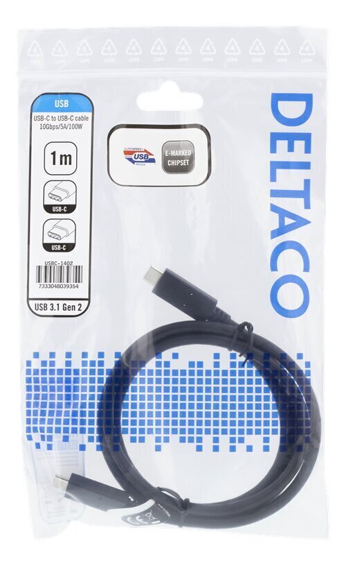 Deltaco USBC-1402, USB-C, 1 m цена и информация | Juhtmed ja kaablid | hansapost.ee