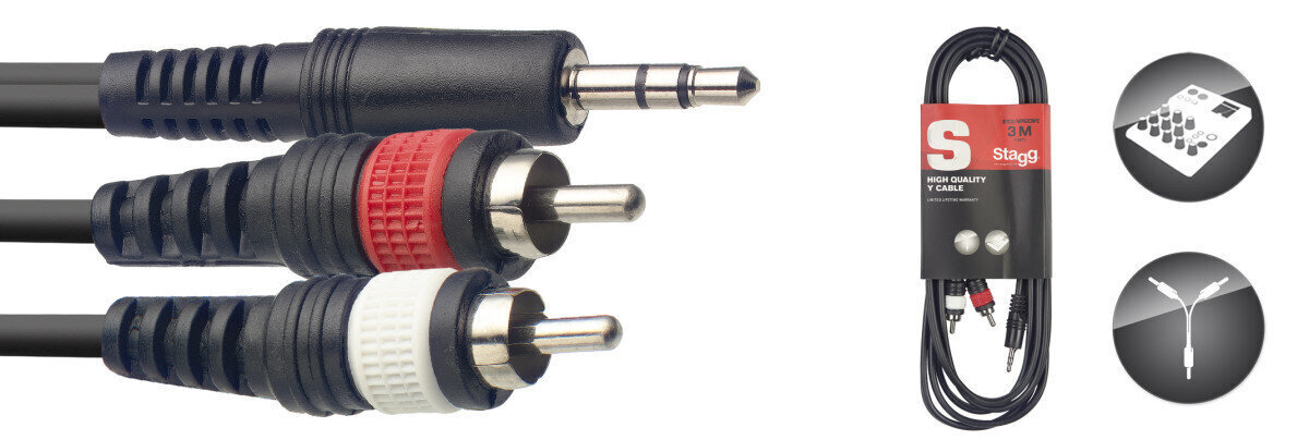 Stagg 3.5mm TRS - 2 x RCA, 3m hind ja info | Juhtmed ja kaablid | hansapost.ee