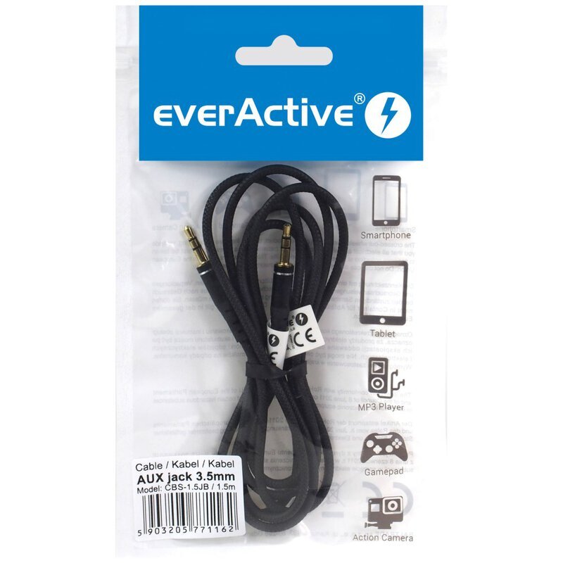 EverActive CBS-1.5JB, Aux 3.5 mm, 1.5 m цена и информация | Juhtmed ja kaablid | hansapost.ee