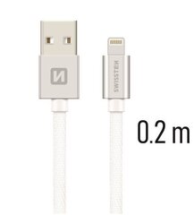 Swissten Textile Fast Charge 3A Lightning (MD818ZM/A) Data and Charging Cable 20 cm Silver hind ja info | Juhtmed ja kaablid | hansapost.ee