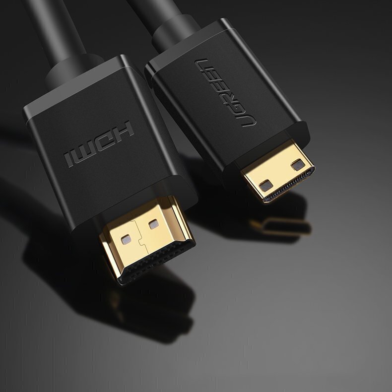 Kaabel Ugreen HDMI (male) - mini HDMI (male) 3D Ethernet ARC 1 m, must (HD108 10195) hind ja info | Juhtmed ja kaablid | hansapost.ee