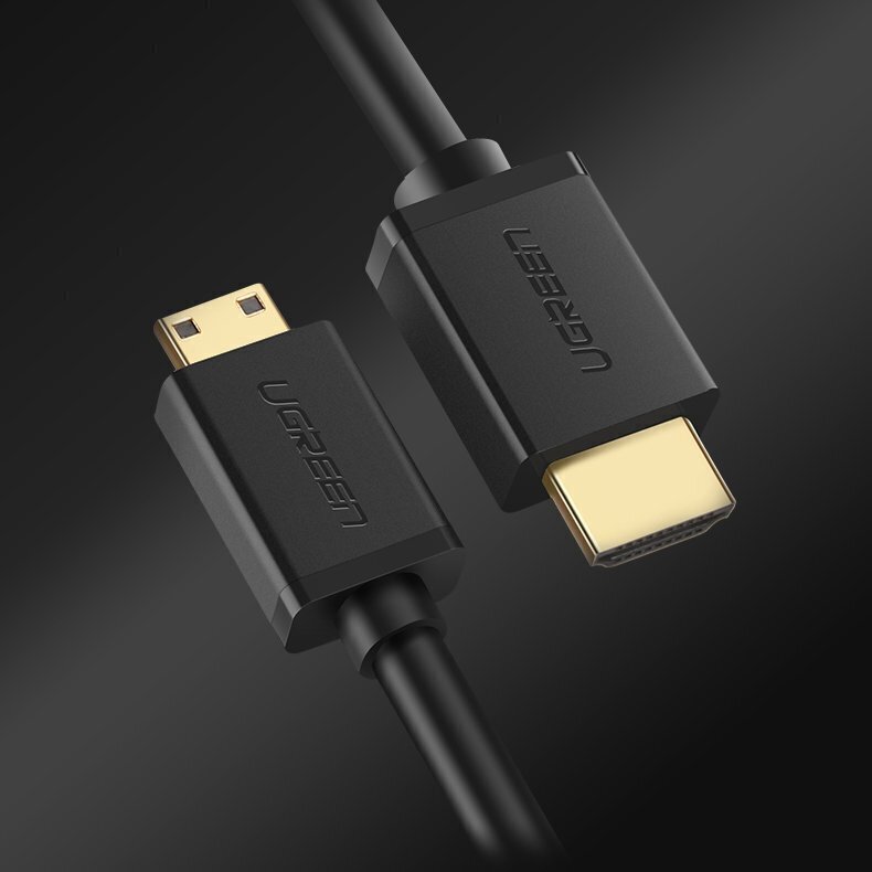 Kaabel Ugreen HDMI (male) - mini HDMI (male) 3D Ethernet ARC 1 m, must (HD108 10195) hind ja info | Juhtmed ja kaablid | hansapost.ee