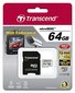 Mälukaart Transcend 64GB microSDXC 10 klass + SD adapter цена и информация | Fotoaparaatide mälukaardid | hansapost.ee