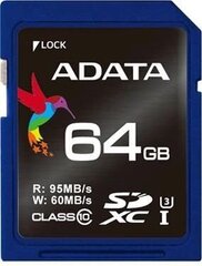 Mälukaart Adata 64GB SDXC UHS-I U3 V30S 95MB/60MB hind ja info | ADATA Mobiiltelefonid, fotokaamerad, nutiseadmed | hansapost.ee