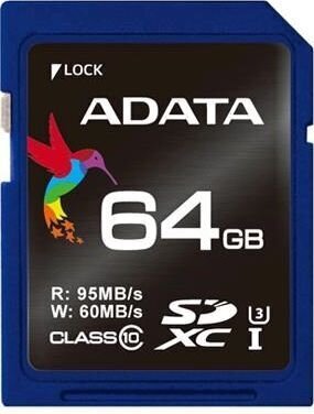 Mälukaart Adata 64GB SDXC UHS-I U3 V30S 95MB/60MB hind ja info | Fotoaparaatide mälukaardid | hansapost.ee