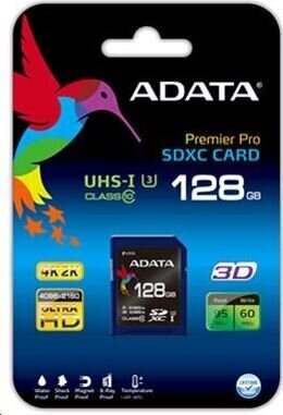 ADATA memory card, SDXC, 128GB, UHS Speed ​​Class 3, Speed​Class 10, blue цена и информация | Fotoaparaatide mälukaardid | hansapost.ee