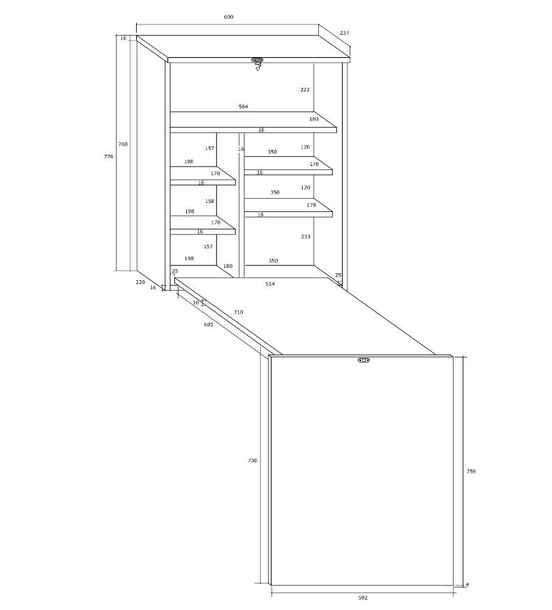 Seinariiul-laud Hide, valge/must hind ja info | Riiulid | hansapost.ee