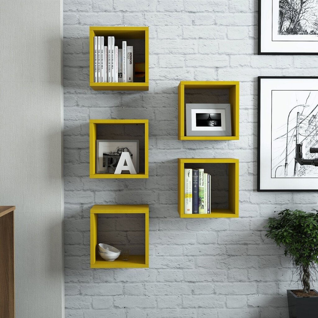 Seinariiul Kalune Design Box Cube, kollane цена и информация | Riiulid | hansapost.ee