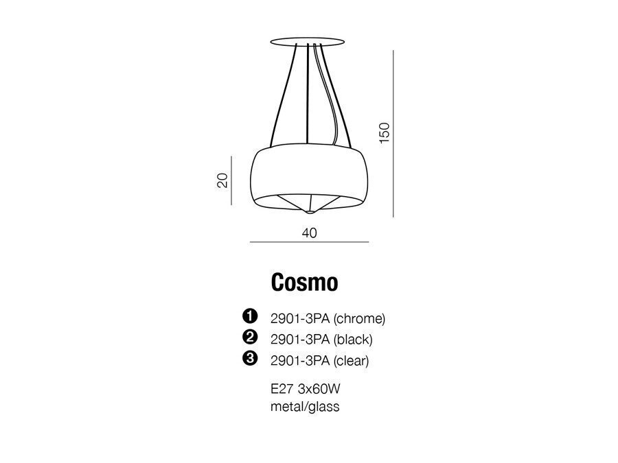 Azzardo rippvalgusti Cosmo M Chrome/Transparent hind ja info | Rippvalgustid | hansapost.ee