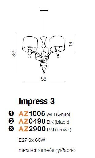 Azzardo rippvalgusti Impress 3 White hind ja info | Rippvalgustid | hansapost.ee