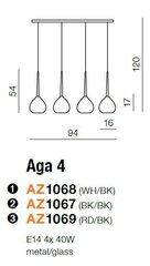 Azzardo подвесной светильник Aga 4 Red/Black цена и информация | Потолочный светильник, 38 x 38 x 24 см | hansapost.ee